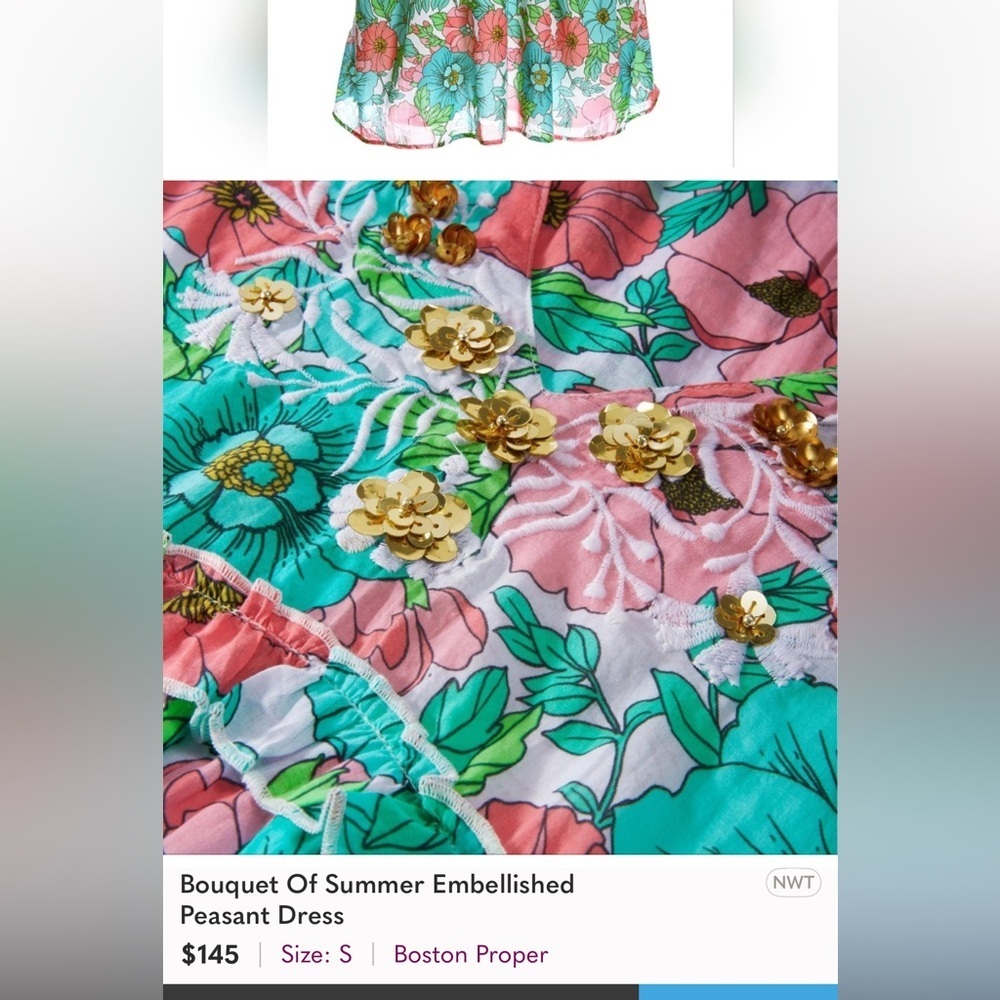 BOSTON PROPER NWT Bouquet of Summer Peasant Dress - Picture 2 of 11